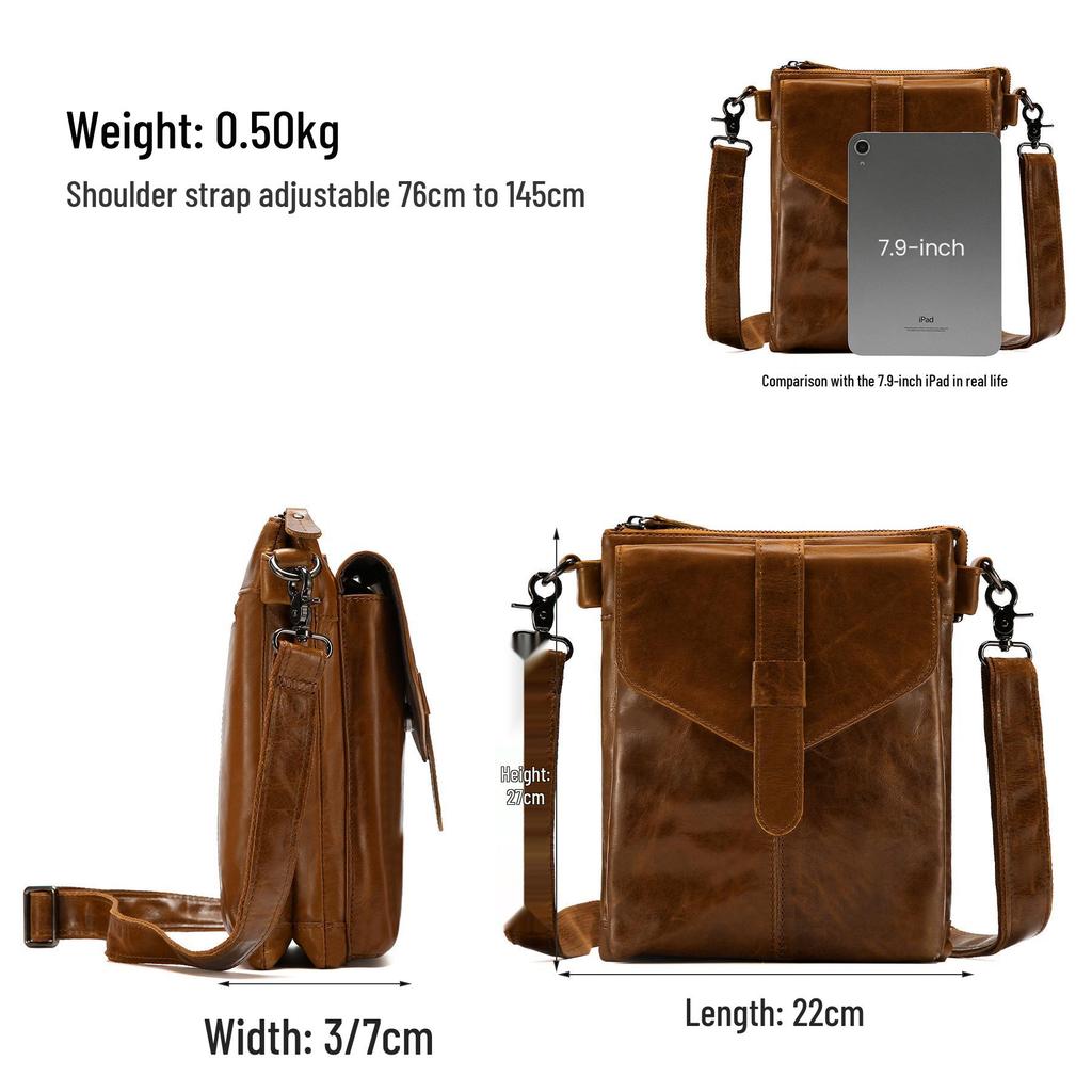 Men's Genuine Leather Crossbody Shoulder Bag - Casual, High-Quality, Large Capacity Bag