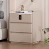 Modern Minimalist Solid Wood Nightstand Cream Style Bedside Table with Wireless Charging Hub Storage Cabinet for Bedroom