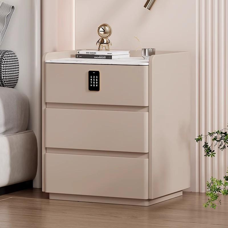 Modern Minimalist Solid Wood Nightstand Cream Style Bedside Table with Wireless Charging Hub Storage Cabinet for Bedroom