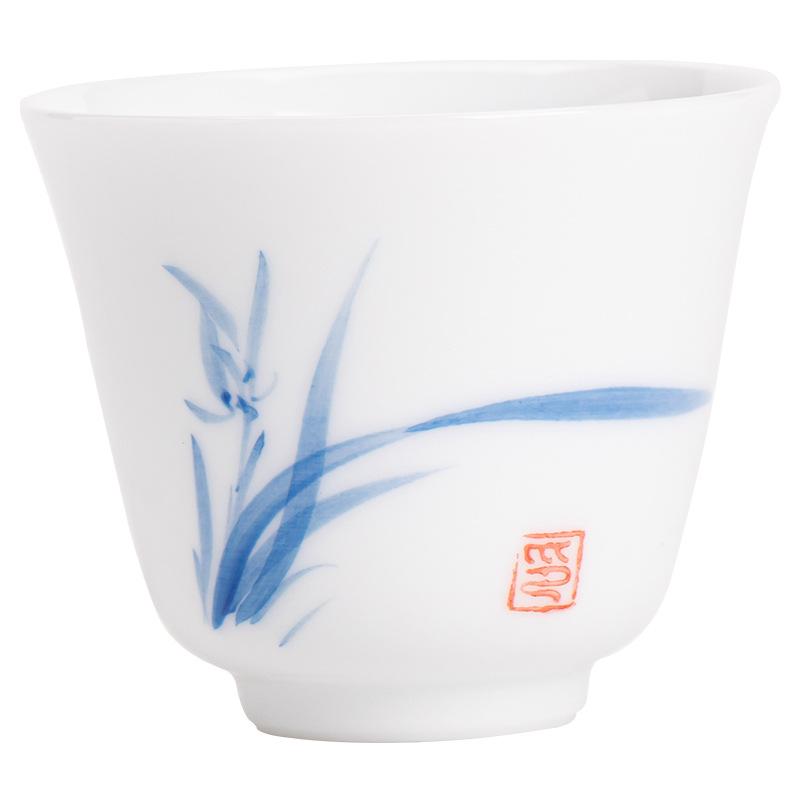 Underglaze Hand-painted White Porcelain Tea Cup Household Small Teacup Tea Bowl Cup Smell Cup Kung Fu Tea Set Master Cup