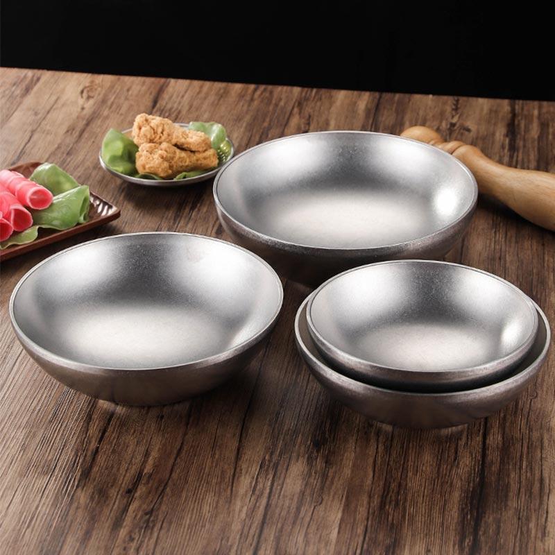 Vintage Nostalgic Stainless Steel Ramen Bowl Double Layer Dough Bowl Mixed Noodle Rice Soup Bowl Salad Bowl Cold Noodle Bowl