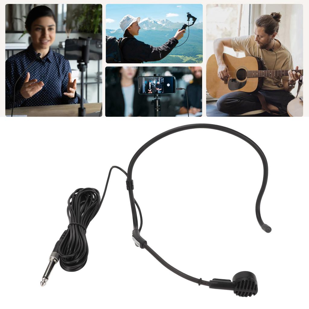 6.35mm Earhook Microphone Ergonomic Dynamic 16.4ft Wired Headset Microphone for Karaoke Speakers Amp