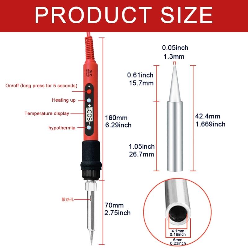 Digital Soldering Iron 80W with Switch Adjustable Temperature LCD Welding Tools Ceramic Heater Soldering Tips Tool