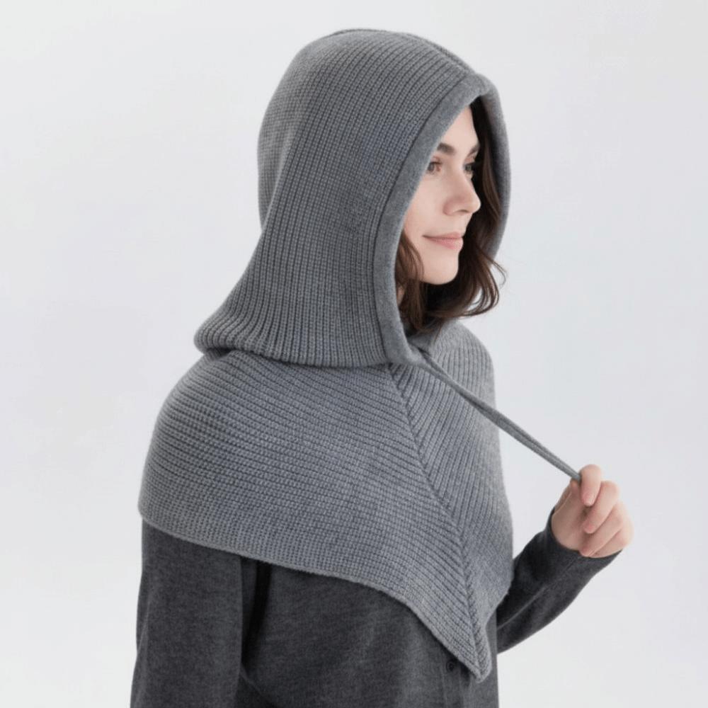 Solid Color Balaclava Hat Warm Knitted Hooded Cap Creative Winter Cap Female/Girls