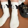 Women's Japanese Style Black Puppy Ears 3D Doll Mid-Calf Striped Socks - Versatile Spring/Summer Scrunched Design