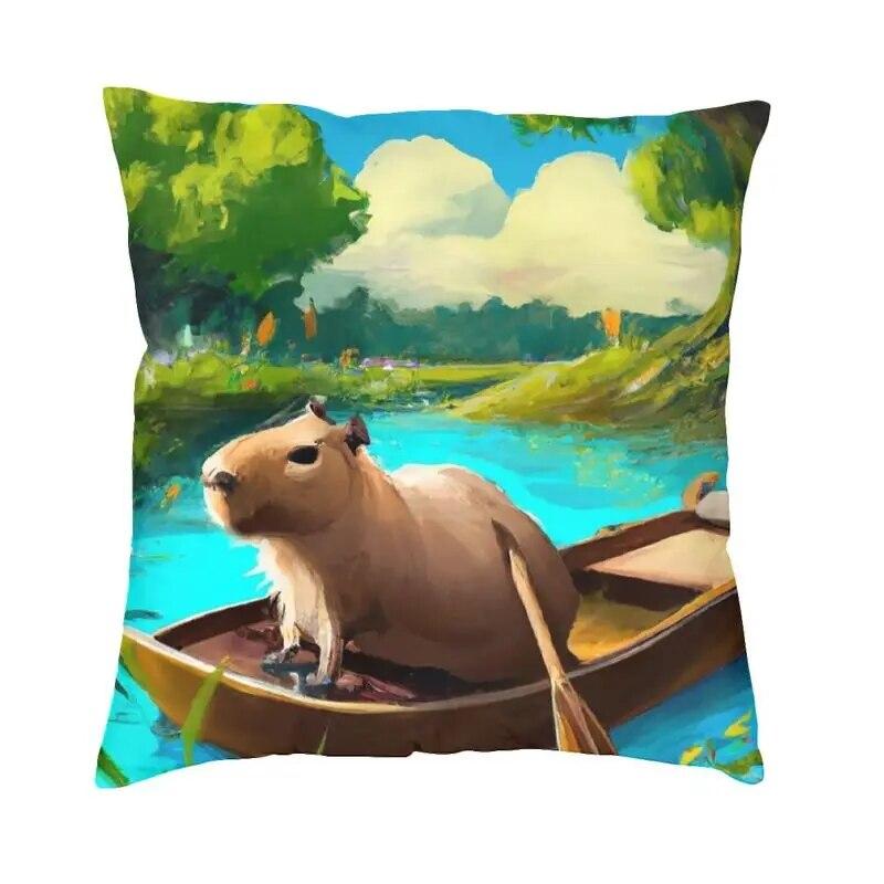 Capybara Try Eating Cushion Cover Nordic Pillow  for Car Sofa Printed
