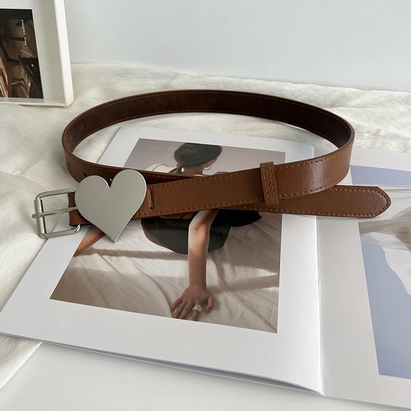 

Black Elegant And Camel Pu Leather Heart Belt For Women Trendy Waist Accessory верблюд
