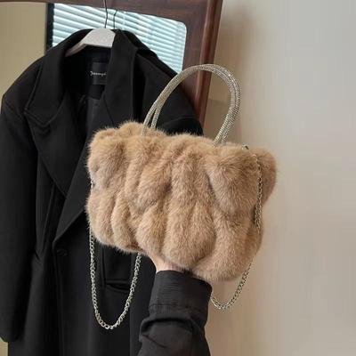 Fashion Plush Top-Handle Bags Women's Shoulder Bags Solid Color Chain Versatile Purse and Handbag Soft Simple Crossbody Bags