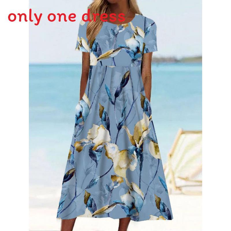 Summer Casual Women Dress With Floral Print And Large Skirt For Daily Wear
