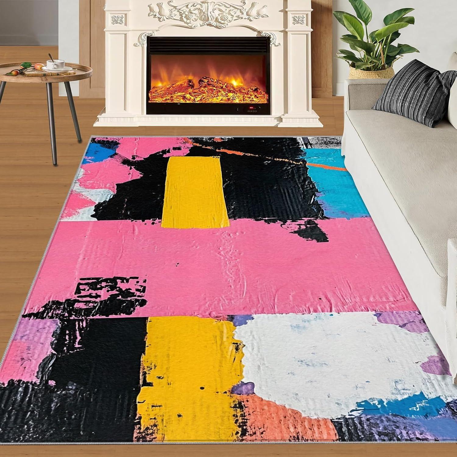 

Abstract Hand Graffiti Carpet Colorful Creative Home Decor Living Room Rug Modern Art Non-Slip Floor Mat for Bedroom Kitchen 50x80cm