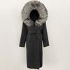 OFTBUY Winter Women Coat Real Natural Fox Fur Hooded Detachable Collar Double-faced Woolen Jacket Long Casual Elegant Overwears