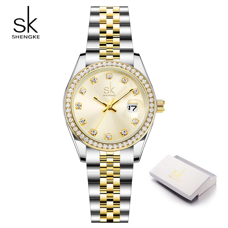 

Shengke Fashion Design женские кварцевые наручные часы Лучшие роскошные женские часы с ремешком из нержавеющей стали женские подарки часы для жены золотистый