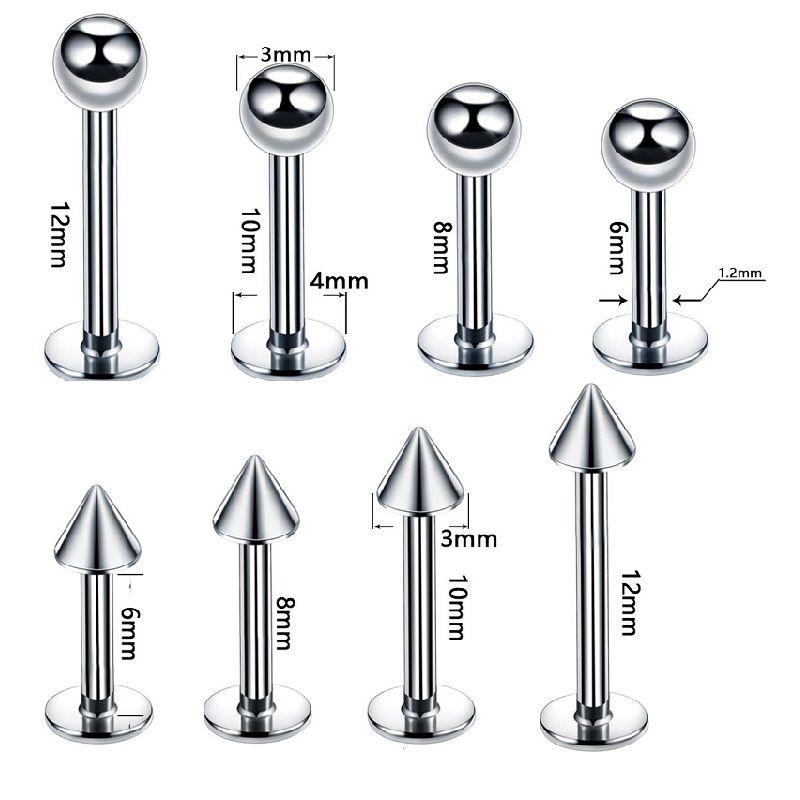 Anti-Allergy Sharp Cone Ball Shape More Sizes Perforated Labret Steel Color Ball 1.2*6+Ball 3mm