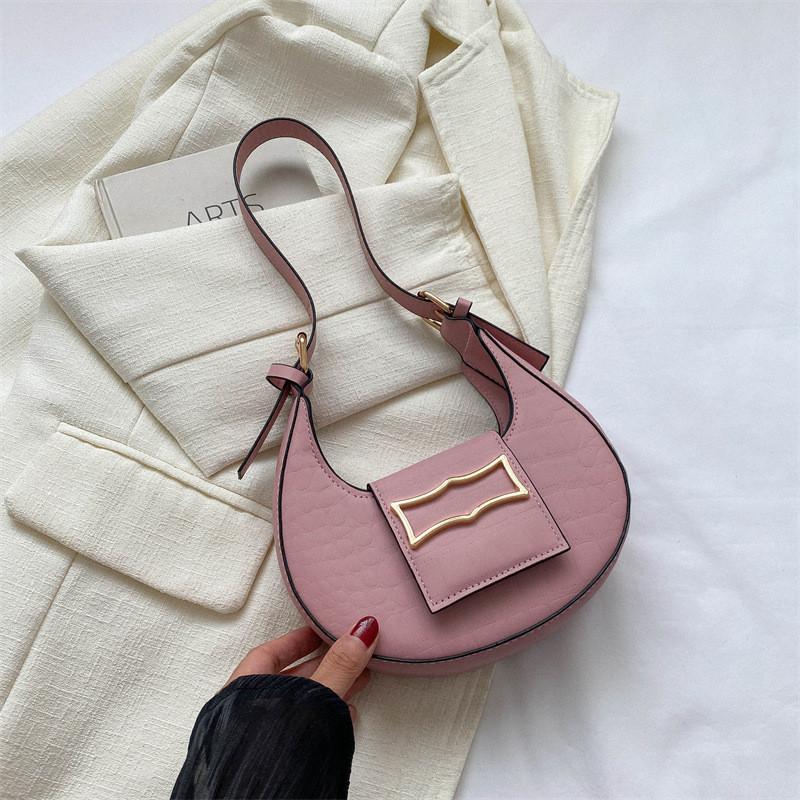 Fashionable Street Style Pu Leather Handbag Medium Crescent Bag With Zipper