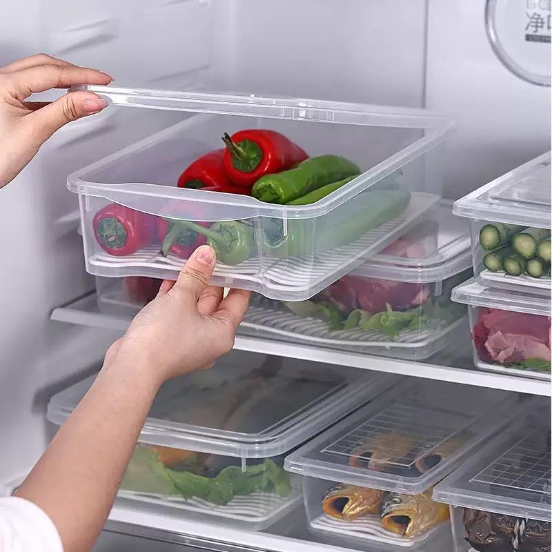 Refrigerator Storage Box Clear Fridge Organizer Fresh Vegetable Fruit Box Drain Basket Food Storage Container Kitchen Organizer