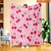 1pc 2D Flat Printing Spring And Summer New Arrival Cherry And White Flower Pattern Digital Print Blanket, All-Season Use, Casual Throw, 100% Polyester