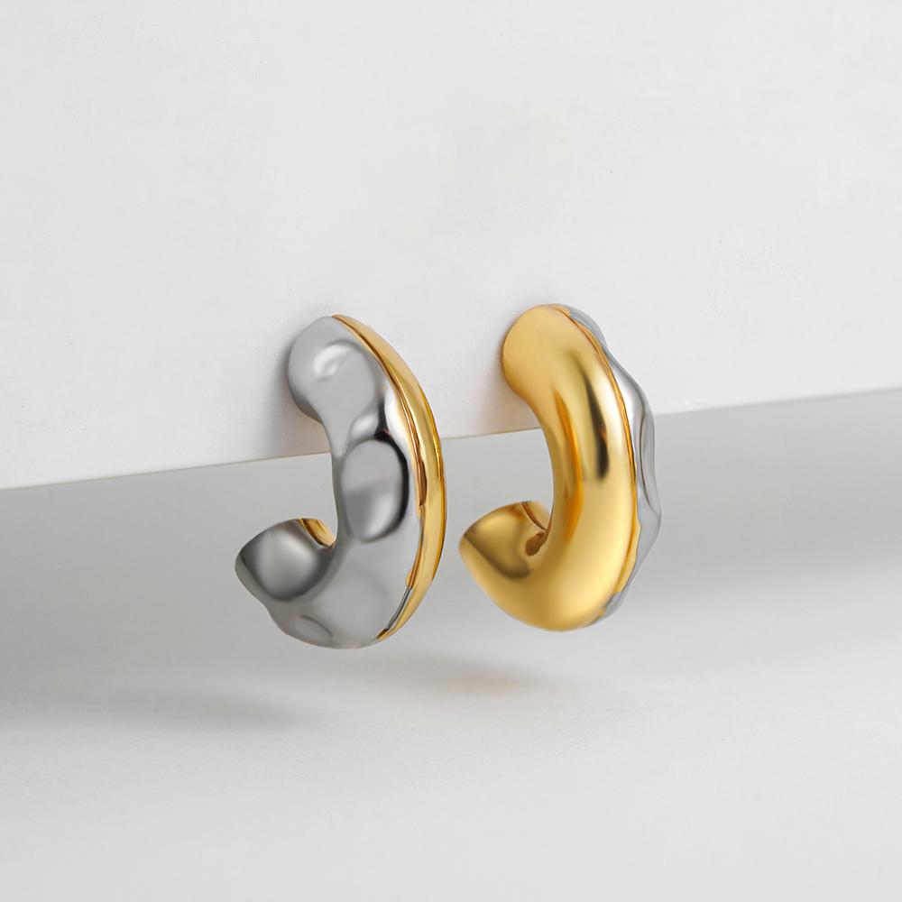 

New Gold&Silver Plated Geometric Circle Hoop Earrings for Women Creative Mixed Color Double Layer Ear Hoops Fashion Jewelry Gift