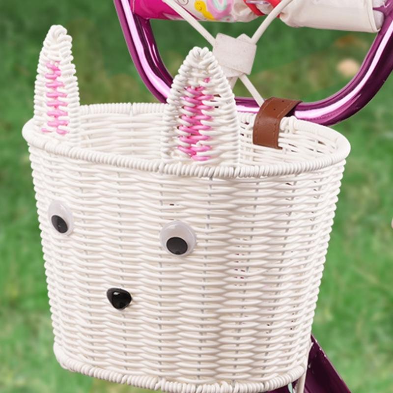 Boys Girls Bicycles Basket Adjustable Plastic Woven Tricycle Basket Bicycles Front Handlebar Basket Easy to Install