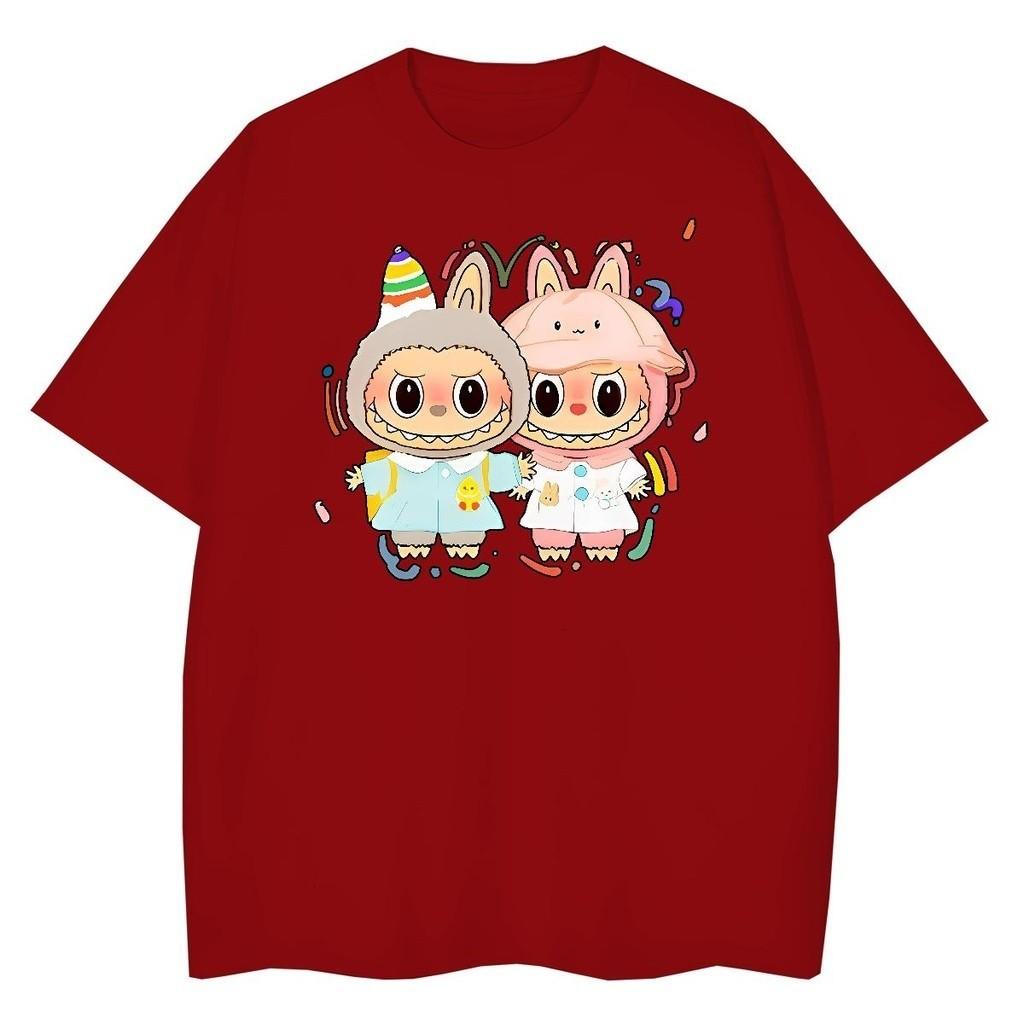 

Labubu printed short-sleeved men s and women s youth summer cute all-match casual short-sleeved S