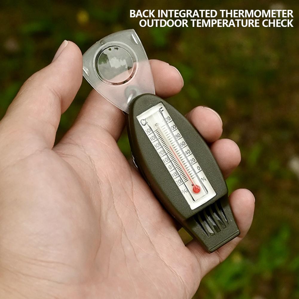 1Pc Safety 4 in 1 Emergency Whistle Compass Thermometer Survival Whistle Magnifier Camping Tools Outdoor Whistle Fishing Hiking