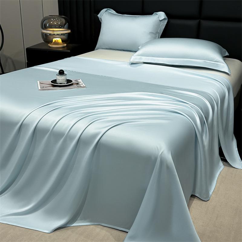 Solid Color Ice Silk Bed Sheet Set - Summer Cooling, Double/Single, Three-Piece, 2025 Edition