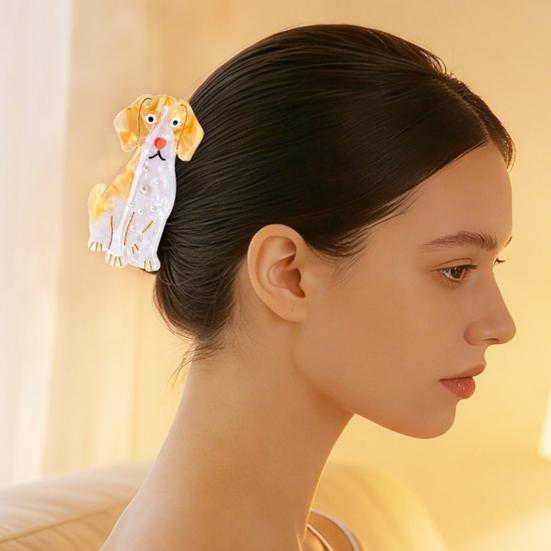 Hair Clip Carton Dog Shape Acetic Acid Back Head Hair Claw Anti-slip Teeth Lightweight Colorfast Large Shark Hair Claw Hair Accessories