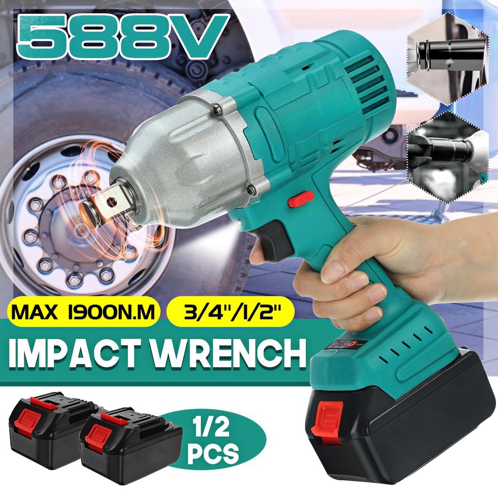 588V 1900N.M High Torque Brushless Electric Impact Wrench 3/4"/1/2" Socket Wrench Car Tire Torque Wrench Cordless Driver Tool blue