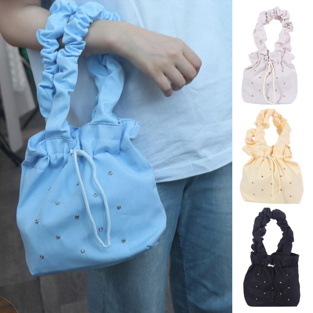 Sweet Pleated Tote Bag Large Capacity Drawstring Handbag Trendy Nylon Shoulder Bag  Commuting