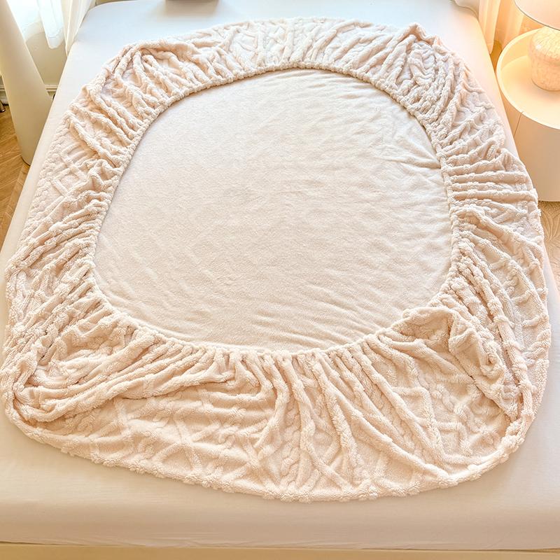 1pc Winter Warm Bed Sheet with Elastic Band Single/Queen/King Mattress Cover Thick Coral Fleece Fluffy Fitted Bed Sheets for Bed