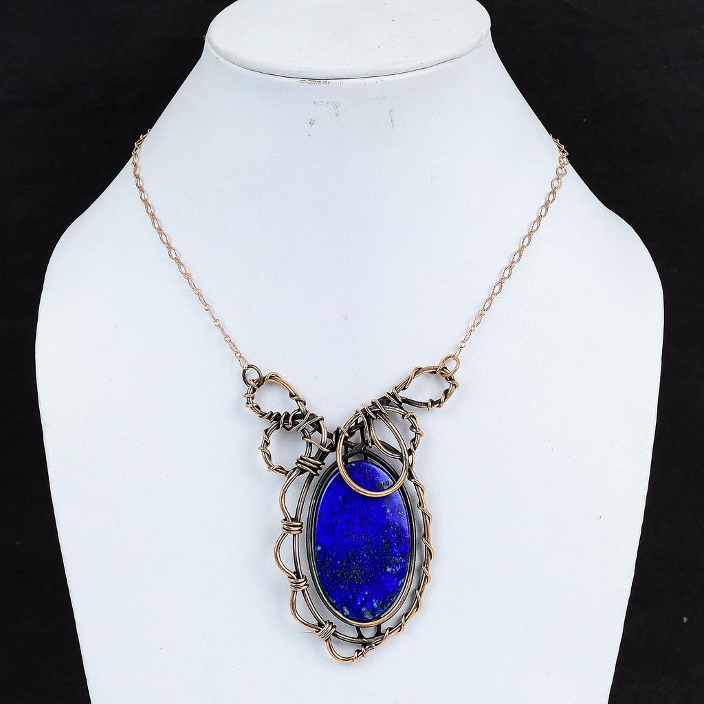 Lapis Lazuli Necklace Copper Wire Wrapped Gemstone Necklace Handmade Jewelry Adjustable Chain Necklace Copper Wire Jewelry Gifts For Mother