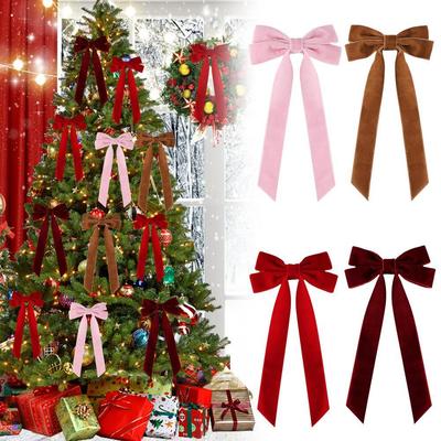 12 Pieces Christmas Bows Christmas Tree Ornaments For Wreaths Velvet Ribbon Bows For Indoor Outdoor Christmas Party Decorations