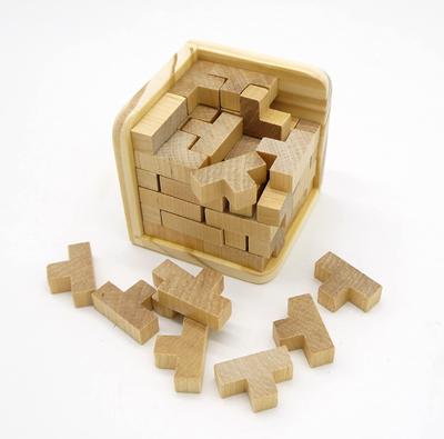 Masajikiya Cubo de Tetris Quebra-cabeça, Quebra-cabeça de Madeira, Quebra-cabeça 3D, Jogo de Quebra-cabeça 3D para Adultos, Treino Cerebral Desafiador, em Forma de T, 54 Peças, Quebra-cabeça