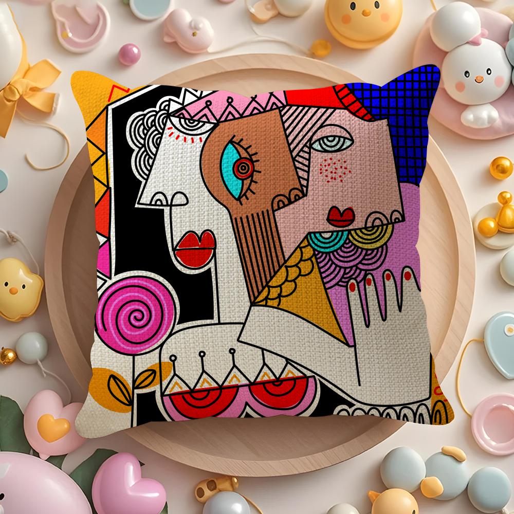 Colorful Abstract Faces Pillow Case Pattern Printed Pillowcase For Living Room Sofa Cushion Cover  Bedroom Decor