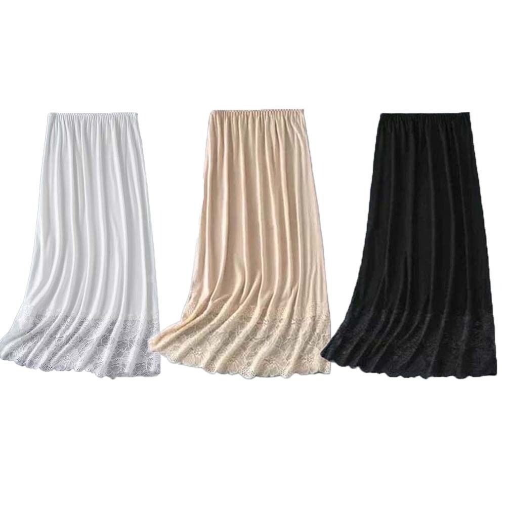 Netzblume Damen Spitze Langer Unterrock Einfarbige Hohe Taille Futter Unterrock Damen