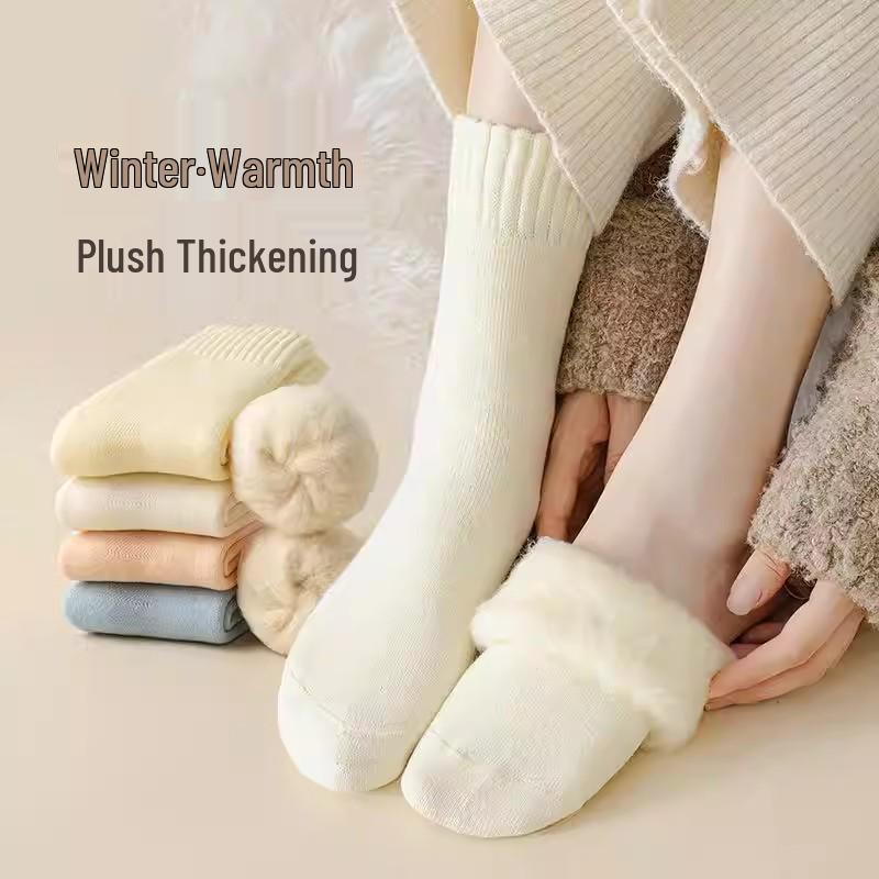 Fluffy Mid-Calf Snow Socks - Warm, Velvet-Enhanced, Thick, Perfect for -30°C, Sleep Comfort, Postpartum Wear