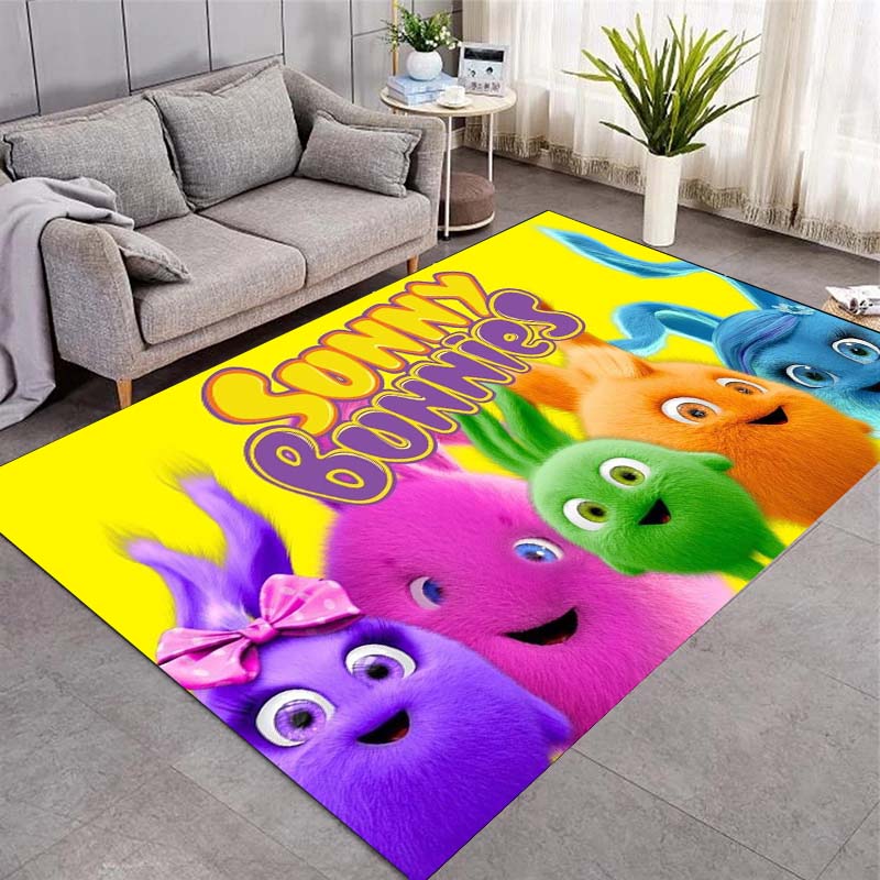 Sunny Bunnies Colorful Cartoon Character Print Area Rug Non‑Slip Floor Mat Home Bedroom Decor