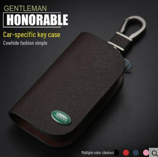 Men's Universal Cowhide Car Key Case with Waist-Mounted Zipper