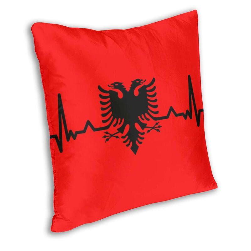 Heartbeat Albania Flag Cushion Cover 40X40Cm Home Decorative Albanian Eagle Shqiponja Throw Pillow For Living Room Double-Sided