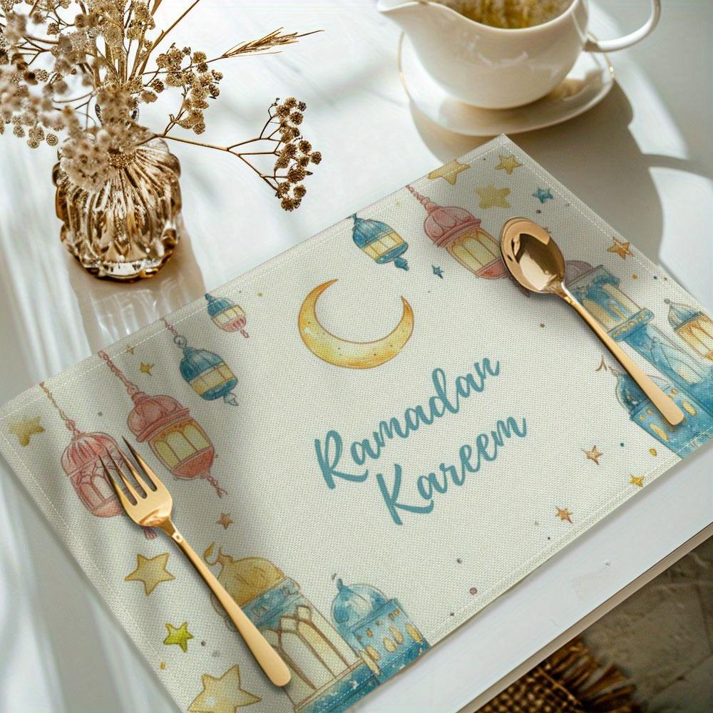 

6PC Placemat Set, Rectangular Linen Fabric Placemats, Machine Washable, Moonlight Lamp Print 6PC 30X45cm