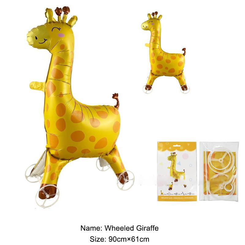 Cartoon Animals Stand Up Aluminum Film Balloons With Wheels Unicorn Tiger Giraffe Elephant Dinosaur Birthday Party Decoration