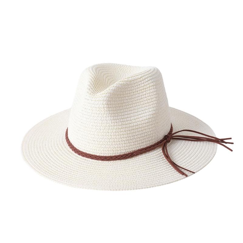 Шляпы Хомбург Ковбойские шляпы с плетеным ремнем Кисточки Рыцарская шляпа Соломенная шляпа-цилиндр Элегантная шляпа-котелок для мальчика Мужчины Соломенная шляпа молочный белый