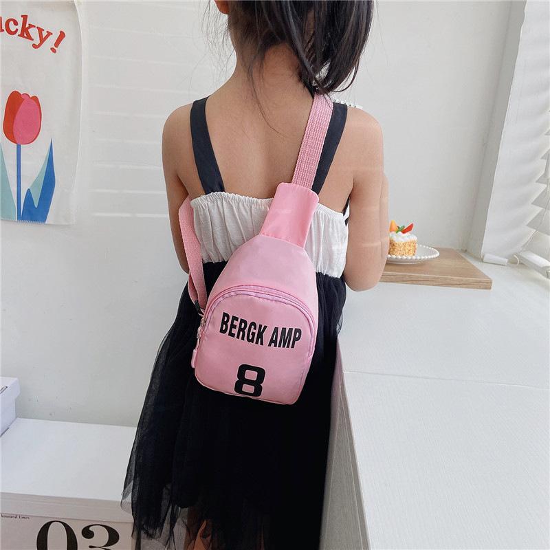 Korean Style Nylon Bumbag for Kids, Cute Letter Print Chest Pouch, Fashionable Crossbody Shoulder Bag for Boys and Girls KTB