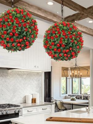 1PC Artifical Plant Ball 20cm Artificial Flower Ball Faux Flowers with Eucalyptus Decorative Balls for Backyard Balcony Garden Wedding and Home Decor