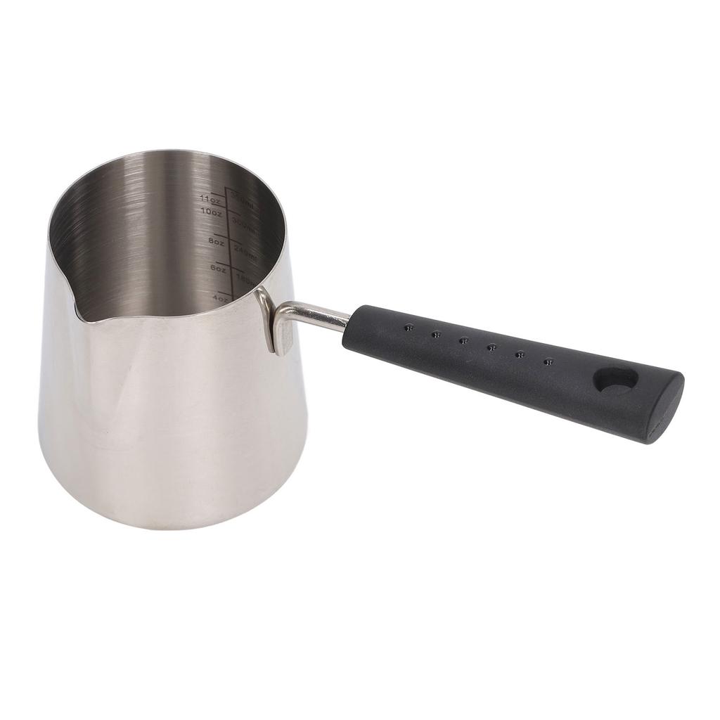 Pichet à lait pour café en acier inoxydable 304 à long manche, pichet à lait à bec verseur pointu, tasse à mousser le lait pour latte avec graduation