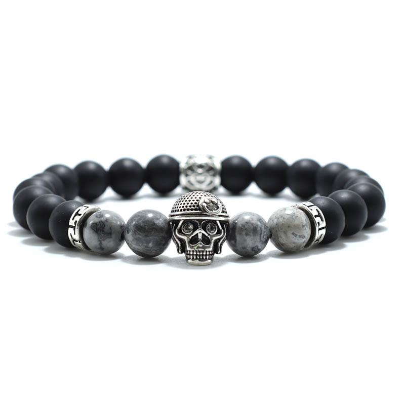 

Vintage Skull Bracelet For Men 8mm Black Onyx Stone Beaded Braslet Gothic Pirate Braclet Birthday Present For Boyfriend Pulseras
