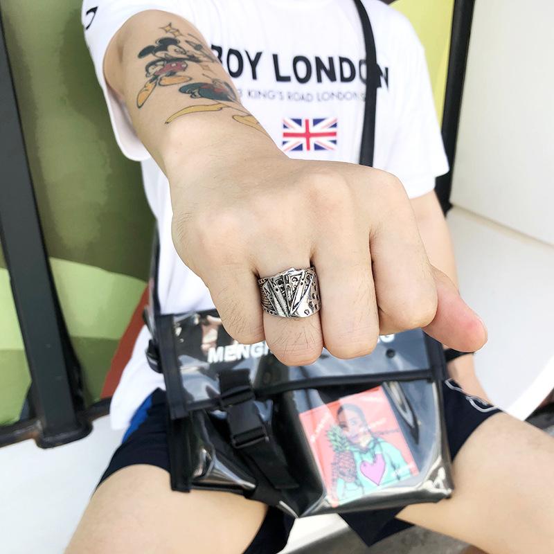 Retro Poker Ring For Men Zinc Alloy Color Punk Gothic Rock Hiphop Open Ring Unisex Accessories Handmade Designer Zircon Lover Gift