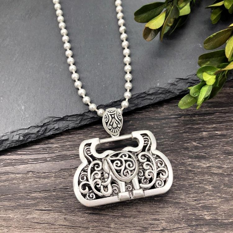 Vintage Thai silver long necklace flower pendant simple long sweater chain accessories women