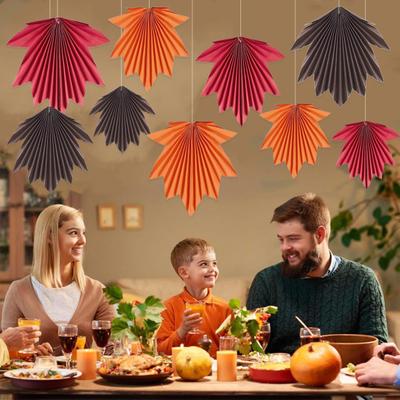 9 Pcs Fall Party Maple Leaves Paper Fans Rustic Hanging Paper Fan Decoration for Autumn Thanksgiving Birthday Baby Shower Wedding Decor