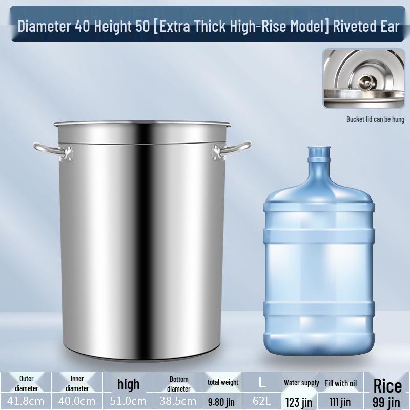 304 Stainless Steel Soup Pot with Lid - Thickened Round Barrel for Commercial Use, Ideal for Rice, Water, Braised Meat, and Porridge.