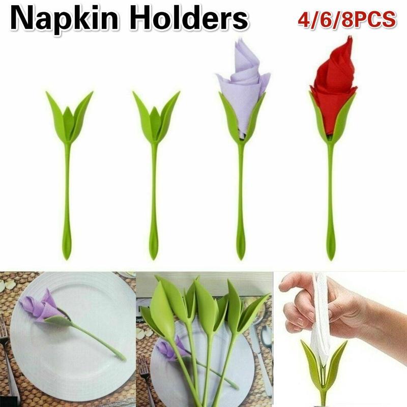 

4/8PC Зеленый Твист Цветок Бадс Serviette Napkin Держатели Свадебный ужин украшения